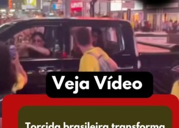 Torcida brasileira transforma ruas de Nova York em festa antes da estreia da Seleção