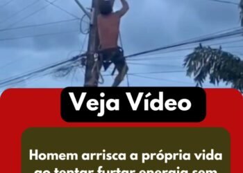 Homem coloca a própria vida em risco ao tentar furtar energia de poste público