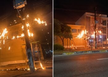 Incêndio em postes e fiação assusta moradores e mobiliza Bombeiros na Djalma Batista, em Manaus