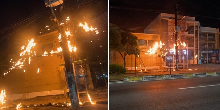 Incêndio em postes e fiação assusta moradores e mobiliza Bombeiros na Djalma Batista, em Manaus