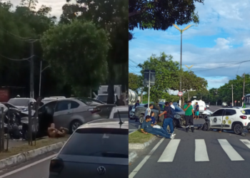 Engavetamento na Ponta Negra deixa feridos e provoca congestionamento em avenida de Manaus