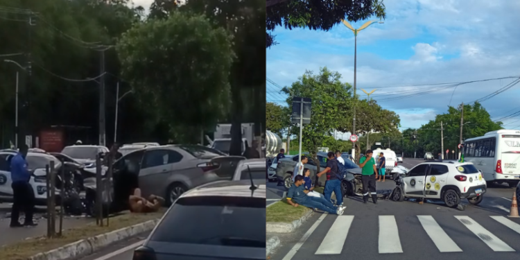 Engavetamento na Ponta Negra deixa feridos e provoca congestionamento em avenida de Manaus