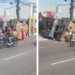 Carreta perde o controle e tomba na Avenida Grande Circular