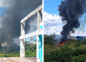 Incêndio atinge área de vegetação e gera fumaça intensa na zona norte