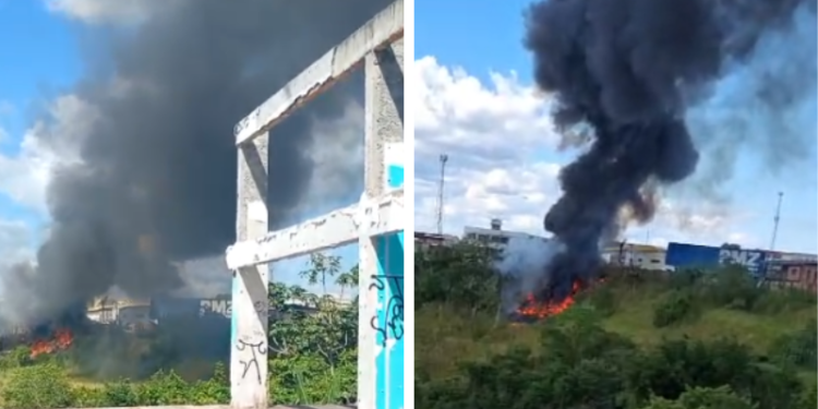 Incêndio atinge área de vegetação e gera fumaça intensa na zona norte