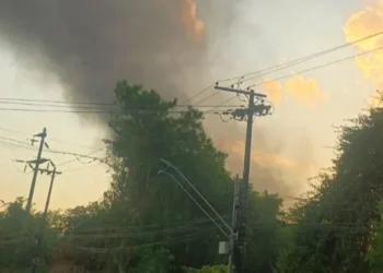 Área de vegetação pega fogo e fumaça chama atenção no Mauazinho, em Manaus