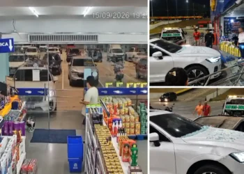 Carro invade drogaria na Ponta Negra e derruba balcão sobre funcionária