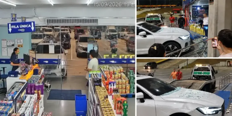 Carro invade drogaria na Ponta Negra e derruba balcão sobre funcionária