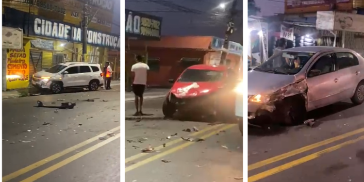 Motociclista é arremessado após colisão envolvendo quatro veículos em Manaus