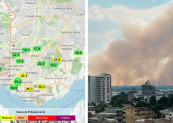 Qualidade do ar em Manaus varia após incêndio no Cacau Pirêra