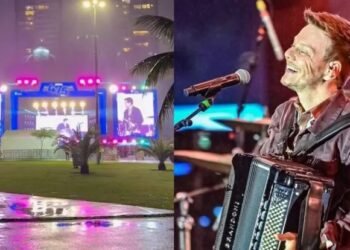Michel Teló enfrenta chuva forte e canta para público reduzido em Vitória, vídeo