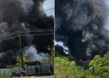 Incêndio deixa rastro de fumaça próximo ao Distrito Industrial 2
