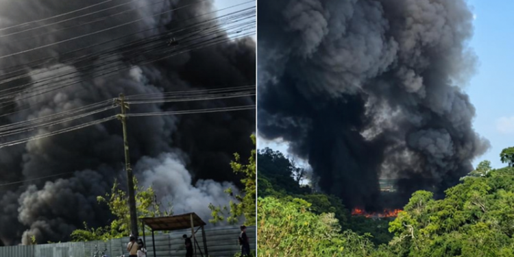 Incêndio deixa rastro de fumaça próximo ao Distrito Industrial 2