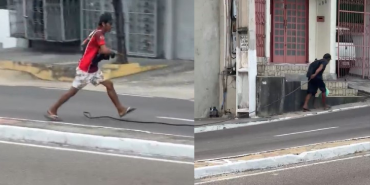 Dupla é flagrada caminhando com fiação furtada na Avenida Maceió