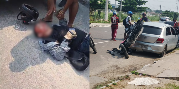Motocicleta fica presa à traseira de carro após acidente na zona leste